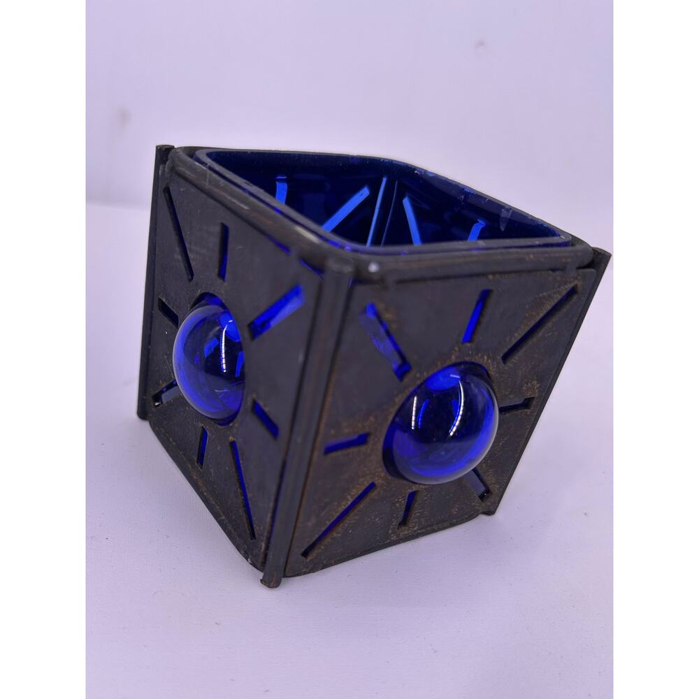 Vintage Thick 3" X 3" Square Cobalt Blue Glass CandleHolder